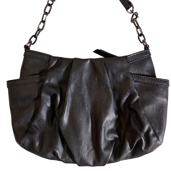 Vintage SimplyVera Vera Wang black vegan leather crossbody scrunch purse y2k - Picture 10 of 14